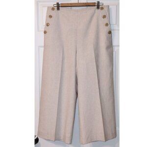 Ann Taylor "The Easy Crop" High Rise Tan/White Pinstripe Linen Blend Slacks